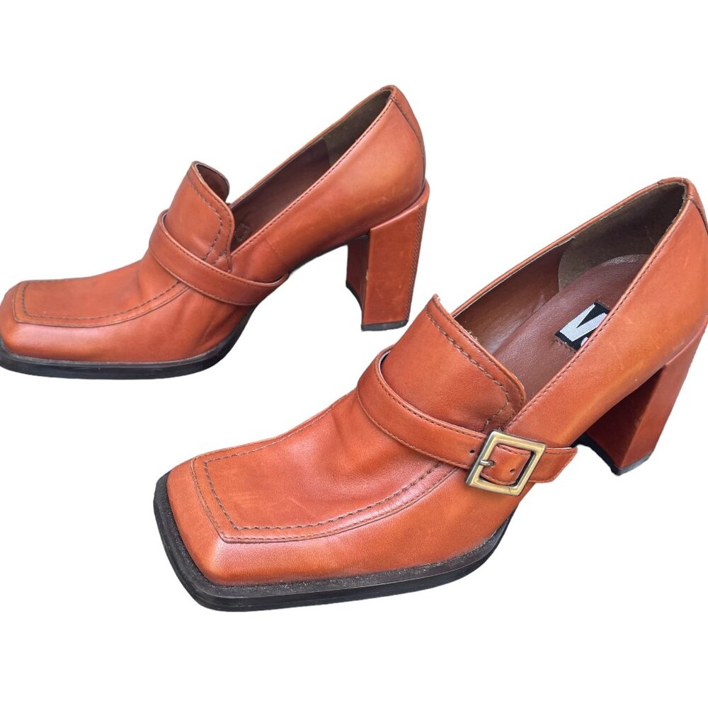 Vintage VS Chunky High Healed Buckle Loafers Sienna Falco Size 6